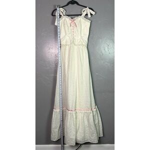vintage 1970s cream-colored eyelet prairie maxi dress by Candi Jones California